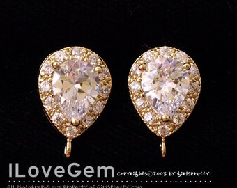 NP-1736 Gold plated, Drop Cubic zirconia earring, 925 sterling silver post, 2pcs