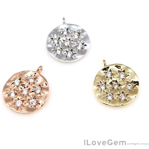 1pcs, COD757, Cubic Star Pendant, 13.5mm Disc Pendant, CZ Star Charm, Layering Necklace Pendant, Choose Color