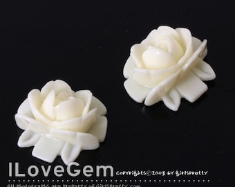 8pcs, GE-3463, Resin Flower Cabochons Pendant, Cream Color, 17mm, Flower Acrylic Cabochons, Lucite, Flat Back, No Hole