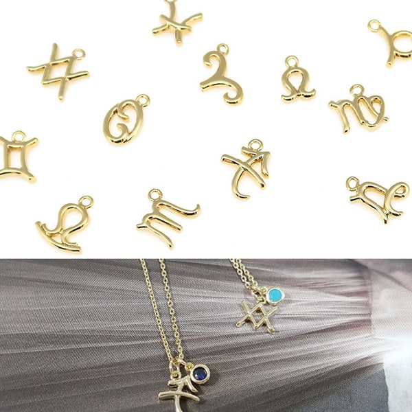 1pcs, CO2148-GGO, Gold Plated, Small Zodiac Charm, Horoscope Constellation, Star Astrology, Birth Sign Pendant