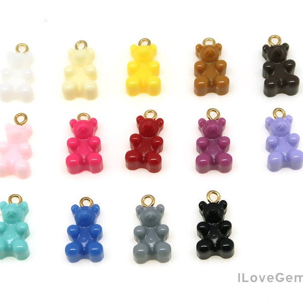 4pcs, NP-2453, Acrylic Teddy Bear Pendant with 1 Loop, Teddy Bear Charm , Gummy Bear Necklace Pendant