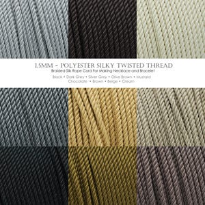 1M- Braided Silk Rope Cord For Making Necklace and Bracelet, 1.5mm String, Polyester Silky Twisted Thread, Neutral Colors