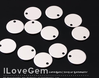 10mm Flat Disc Stamping Blank Tag with 1 Hole, NP-1669, Matt Rhodium Plated Brass, Disc Pendant For Making Personalized Jewelry