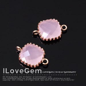 2pcs, P106 Rose Gold plated, Ice Pink, 9mm Glass Square, Framed Glass connector