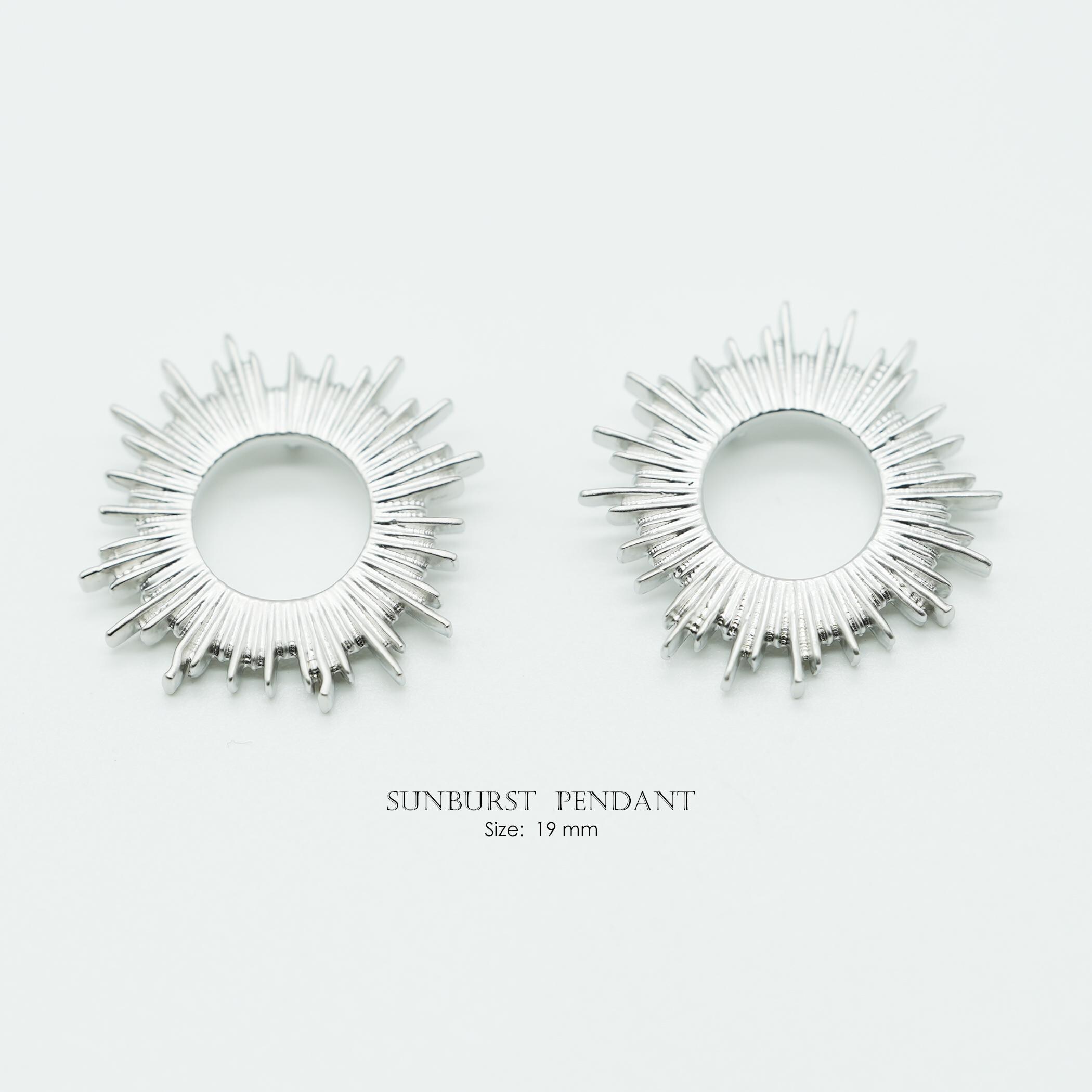 19mm Sun Pendant, NP-2129, Matte Rhodium Plated Brass, Sunburst