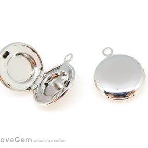 NP-2052, Rhodium Plated, 13mm Mini Round Locket Pendant, Tiny Circle Locket Necklace Charm, Anniversary Necklace, Keepsake Pendant