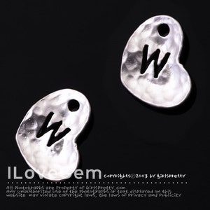 NP-1391 Matt Rhodium Plated, Heart, Pendant, Alphabet, W, 4pcs