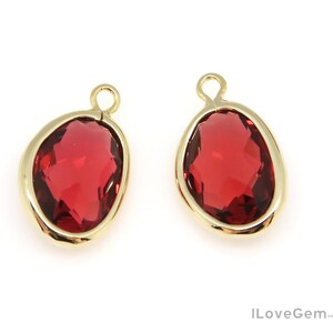 2pcs, G0170, Gold Plated, 9.4X15.4mm, Glass Pendant, Ruby, Framed Glass Pendant, Framed Faceted Glass, Glass Necklace Pendant