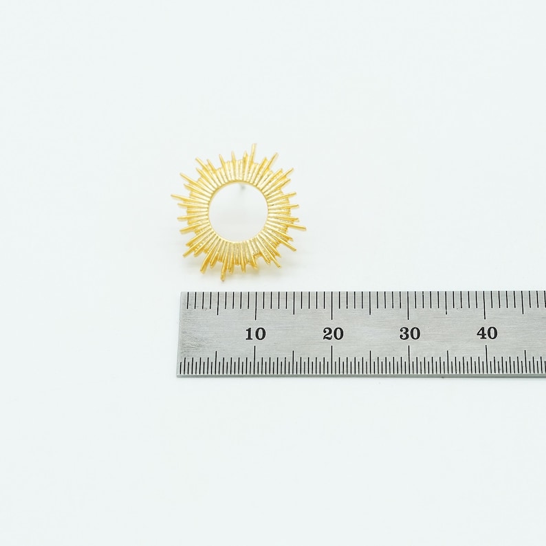 NP-2140, Matte Gold Plated over Brass, 19mm Sun Ear Stud, Sunburst Earrings, 925 sterling silver post, DIY Making Earrings Bild 4