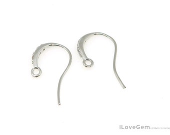 NP-1202, Nickel Free Rhodium, Earring Hooks for Jewelry Making, Simple Ear Hooks, CZ Ear Wires, Wedding Earrings, Bridal Jewelry Component