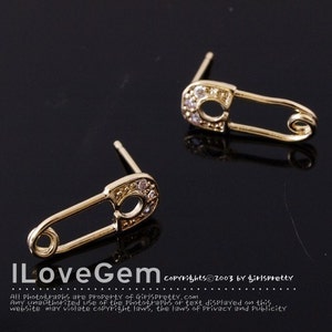 2pcs, NP-1870 Gold plated, Safety Pin earring, 925 sterling silver post