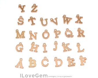 2pcs, Tiny Initial Pendant, 5mm Alphabet Charm, Dainty Letter Charm, Personalized Jewelry Making Supply, NP-1953 Rose Gold Plated Brass