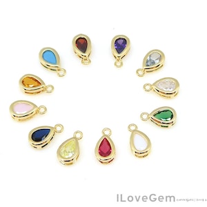 2pcs, CZ Birthstone Pendant, NP-1990, Gold Plated over Brass, Birth Stone Cubic Drop Charm, Add on Birthstone, Making Birth stone Jewelry