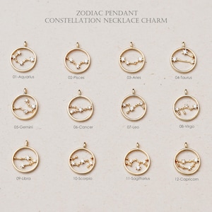 1pcs, Zodiac Pendant, NP-2581, Nickel Free Gold Plated Brass, 12mm CZ Constellation Jewelry Birth Signs Charm, Making Zodiac Sign Necklace