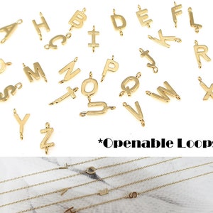 Open Loops// NP-2123, Nickel Free Gold, Tiny Sideways Initial Connectors, Mini Alphabet Pendant, Capital letter, Personalized, Choose letter