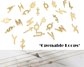 Open Loops// NP-2123, Nickel Free Gold, Tiny Sideways Initial Connectors, Mini Alphabet Pendant, Capital letter, Personalized, Choose letter