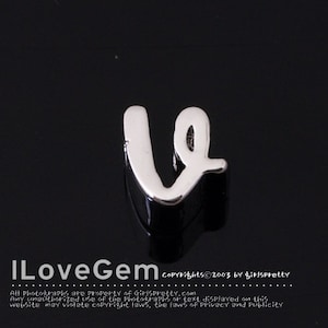 NP-1616 Rhodium Plated, Cursive Alphabet, Lower case, Pendant, v, 2pcs/ Initial beads, Letter, Personalized, Customized jewelry