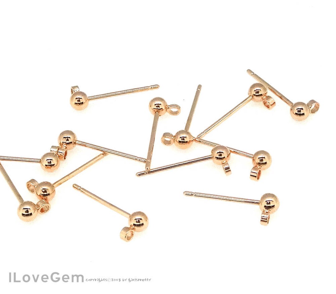 10pcs, NP1972, Rose Gold, 3mm Ball Stud Earrings, 3mm Ball Ear Stud With Ring, Small Ball