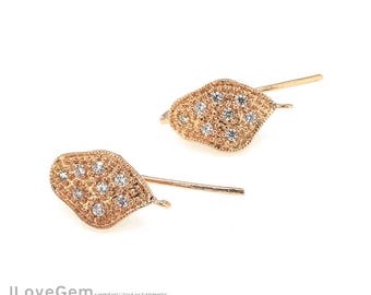 2pcs, NP-1599 Rose Gold, Cubic Ear wires, Cubic Ear hooks, Cubic earrings, Wedding Earrings, Bridesmaid ear hooks, Bridal jewelry
