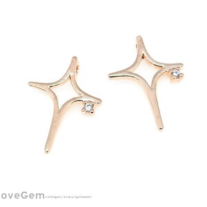 2pcs, NP-2072, Rose Gold plated, Open Star Pendant, Star Necklace Charm with a small Cubic, Rose gold Star Pendant