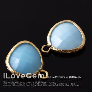Light Powder Blue, Skyblue Glass Pendant, P1750, Gold Plated Brass, 13mm Framed Glass Charm, Fancy Rosecut Glass Pendant, DIY Making Jewelry