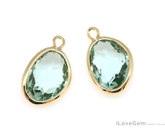 2pcs, G0170, Gold Plated, 9.4X15.4mm, Glass Pendant, Erinite, Framed Glass Pendant, Framed Faceted Glass, Glass Necklace Pendant