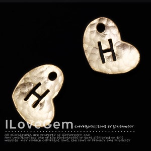 NP-1391 Matt Gold Plated, Heart, Pendant, Alphabet, H, 4pcs
