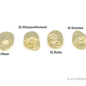 1pcs, NP-2409, Nickel Free Gold Plated, Flower Pendant, Rose, Chrysanthemum, Daisy,Cosmos, Gold Medallion, Layering Necklace Pendant