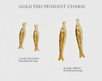 2PCS- Tiny Fish Pendant Charm, Crystal CZ, NP-2598, Gold Plated Brass, Cute Ocean Sea Life Necklace Pendant, Making Minimalist Fish Jewelry