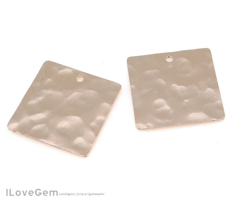 NP-2028 Personalized Stamping Blank Pendant Glossy Rose Gold 15mm Square 4pcs Textured pendant Hammered Metal Blank