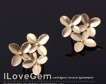 NP-232 Matt Gold Plated over Brass, Sakura Flower Earrings, Cherry Blossom Ear Stud, Wedding Jewelry, Spring Style