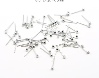 50PCS- Small Ball Head Pins, NP-2620, Rhodium Plated Brass, 0.5X8mm, 24ga Headpin