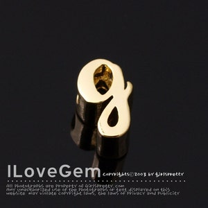 NP-1616-GO, Gold Plated, Cursive Alphabet, Lower case, Pendant, g, 2pcs/ Initial beads, Letter, Personalized, Customized jewelry
