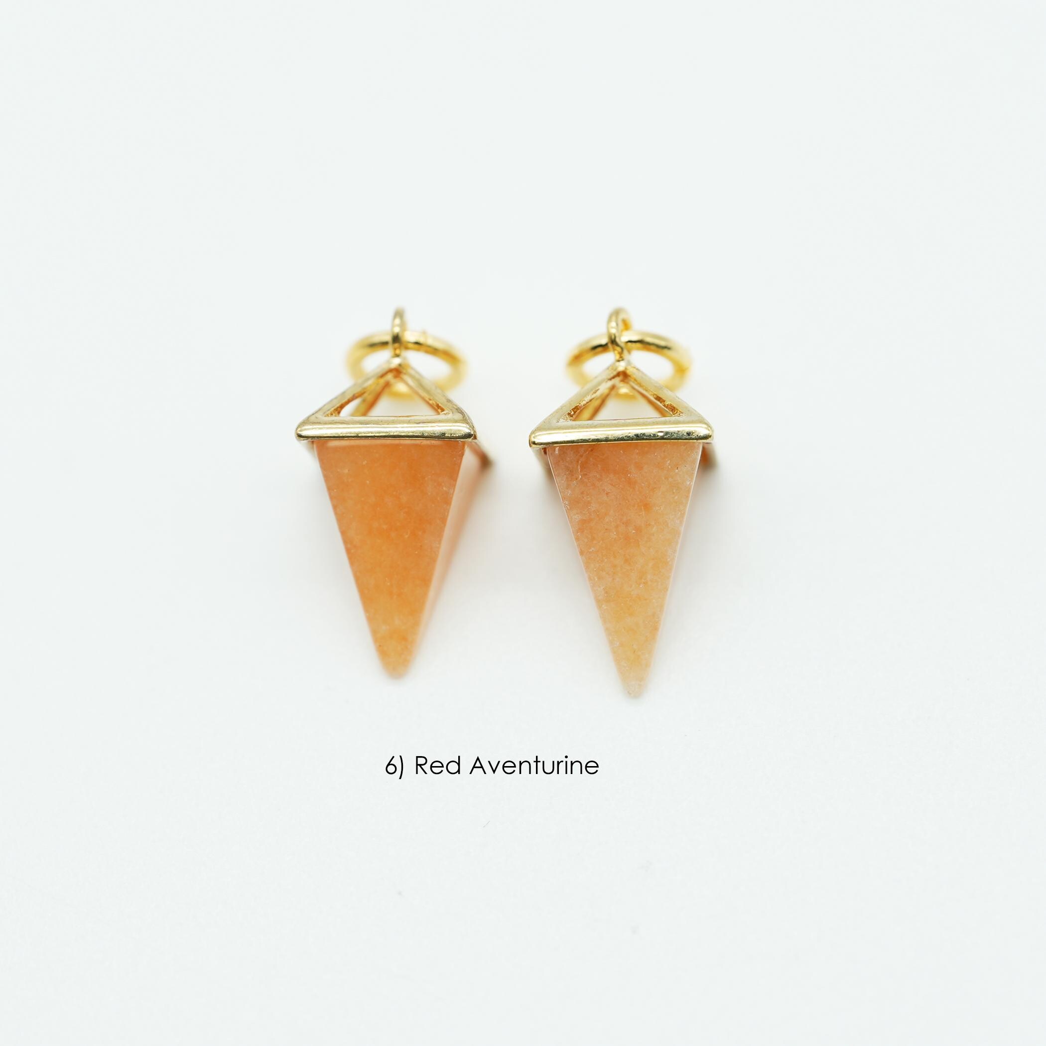 1PCS- Pyramid Point Gemstone Pendant, B0413, Gold Plated Brass