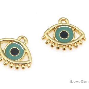 2pcs, NP-2447, Gold Plated, Enamel Painting, Evil Eye Pendant, Evil Eye Necklace Charm, Layering Necklace Pendant