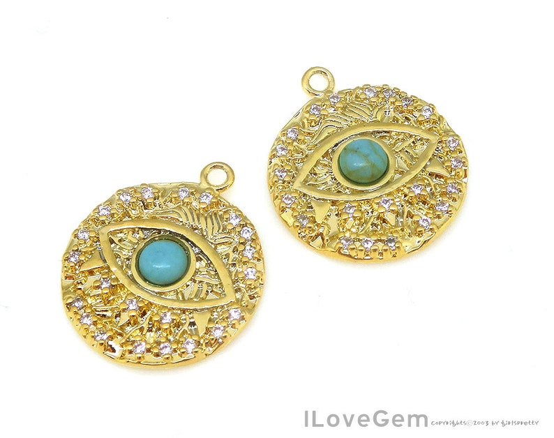 1pcs NP2105 Glossy Gold Plated Evil Eye Pendant 17mm Coin Etsy