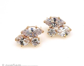 No Loop : SALE/ 10pcs// NP-883, Nickel free Rose Gold plated, Cubic zirconia earring, 925 sterling silver post, Rose gold Cubic Earrings