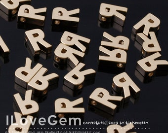 NP-1458 Matt Gold Plated, mini Pendant, Alphabet, Letter, R, 2pcs/ Initial Beads, Letter, Alphabet beads, Personalized, Anniversary jewelry