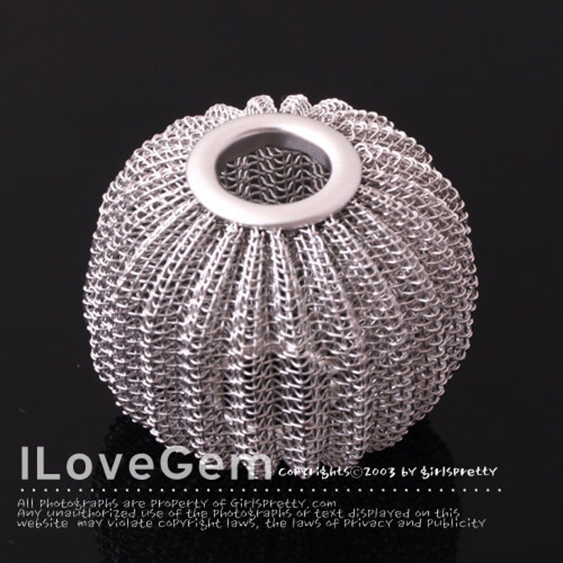 NP-961 Matt Rhodium plated, Mesh ball bead, A type, XL-size, 2pcs image 1