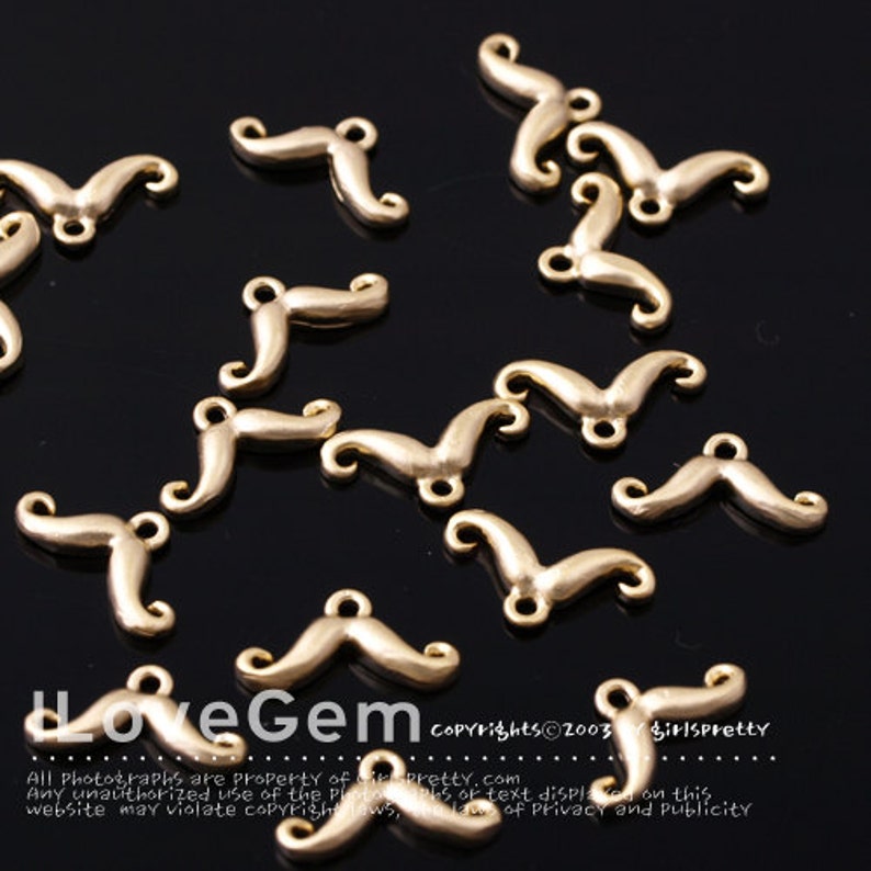 NP-1482 Matt Gold plated, mini mustache, pendant, 2pcs Bild 2