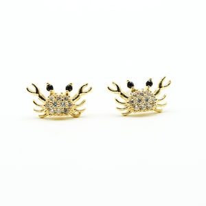 2PCS- Gold Crab Stud Earrings, NP-2637, Nickel Free Gold Plated Brass, Cubic Crab Post Earrings, Summer Sea Earrings, Ocean Jewelry