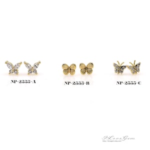 2pcs, Dainty Butterfly Stud Earrings, NP-2555, Nickel Free Gold Plated over Brass, 6mm Tiny Butterfly Ear Stud, Minimal Daily Earrings
