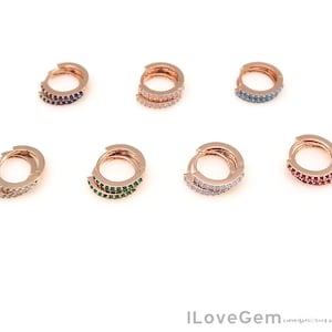 Pave Birthstone Huggies Earrings-2pcs -NP-2153, Rose Gold Plated Brass-Birth Stone Hoop-Hypoallergenic Nickel Free-13mm Round Leverback