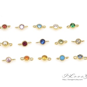 NP-1484, Gold Plated over Brass, 3.2mm Cubic Birthstone Connectors, Tiny Birth Stone Pendant with 2 Loops, Birthday Gift, Making Bracelet