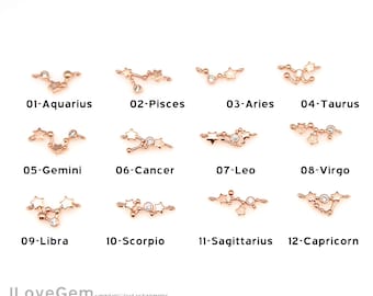1pcs, Mini CZ Zodiac Sign Pendant, ZO2073-RO, Rose Gold Plated over Brass, Tiny Constellation Necklace Pendant, Cubic Birth Signs