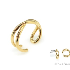 2272, Nickel Free Gold Platd, 16mm, Double Band Ear Cuff, Small No Piercing Earrings, Minimalist Ear Cuff, Simple Ear Wrap