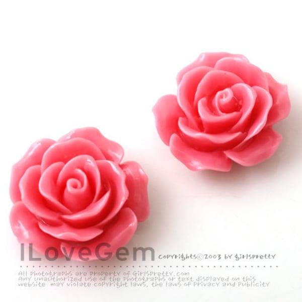 8pcs, RC157-1 Deep Pink, Rose Flower Resin Cabochon, 19.5mm Flower Acrylic Cabochons, Lucite Flower Cabochons Flat Back