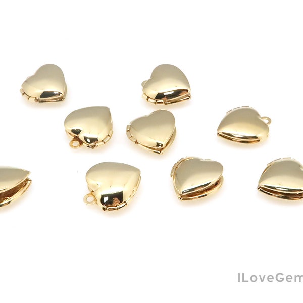 NP-2285, Gold Plated, 10mm Mini Heart Locket Pendant, Tiny Locket Necklace Charm, Anniversary Necklace Supplies, Keepsake Pendant