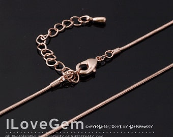 2pcs, NP-1585, 16" Necklace Chain, Rose Gold plated, 1.0mm, 130R Round Snake chain, 16 inch and extender 2 inch