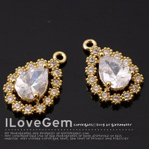 SALE/ 10pcs// NP-1844 Gold Plated, Teardrop CZ dangle, 9.4X14mm
